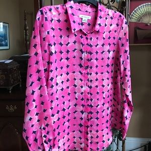 Liz Claiborne Pink & Black Button Down Top.  Size Medium